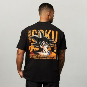 Vanquish Fitness DBZ Goku Black Distressed Print Oversized T Shirt Schwarz | XJVTUW751