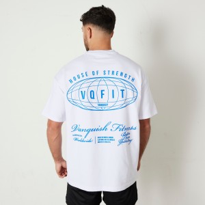 Vanquish Fitness TSP White Worldwide Oversized T Shirt Weiß | ONMEWV805
