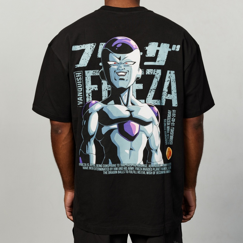 Vanquish Fitness DBZ Frieza Black Distressed Print Oversized T Shirt Schwarz | IONDSH648