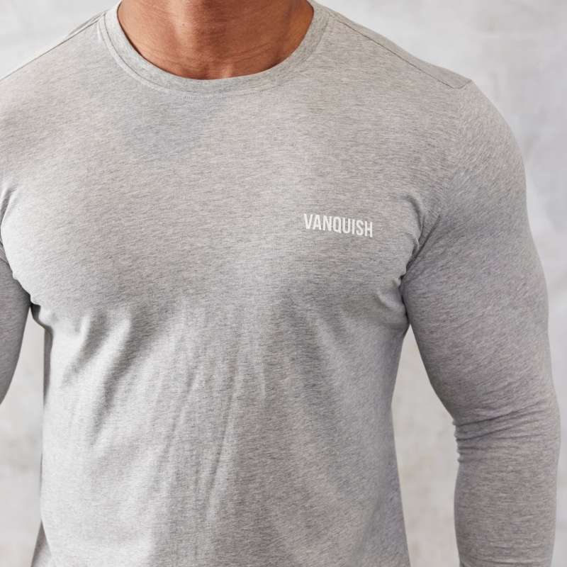 Vanquish Fitness Essential Grey Slim Fit Long Sleeve T Shirt Hellgrau | DVUBQL542