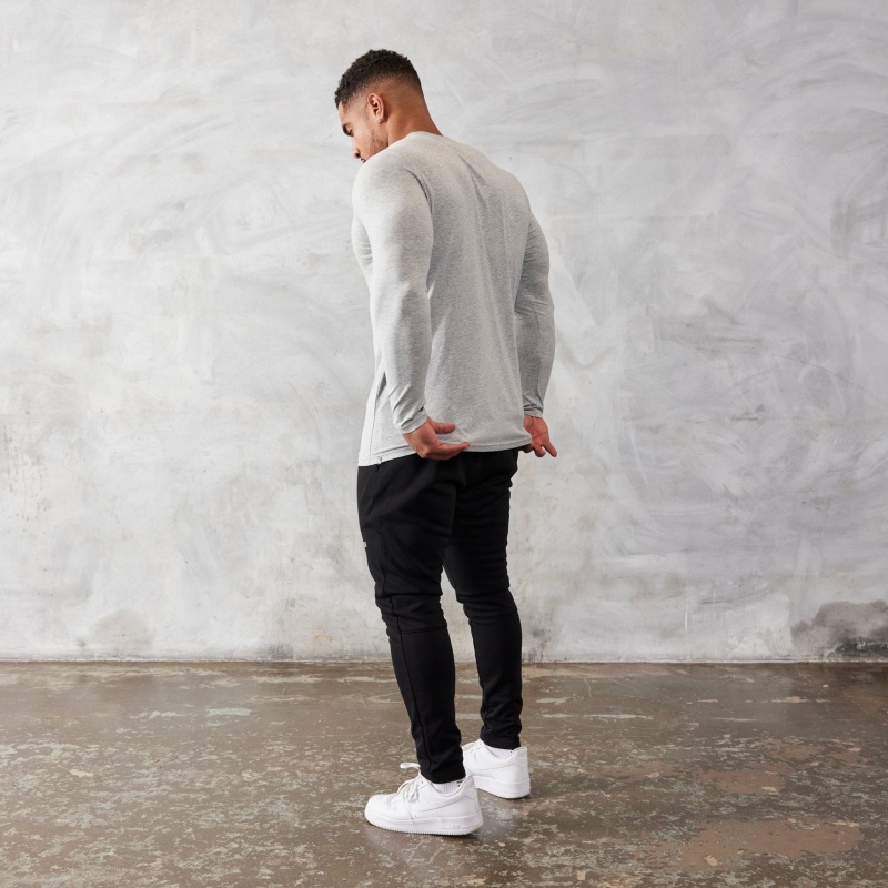 Vanquish Fitness Essential Grey Slim Fit Long Sleeve T Shirt Hellgrau | DVUBQL542