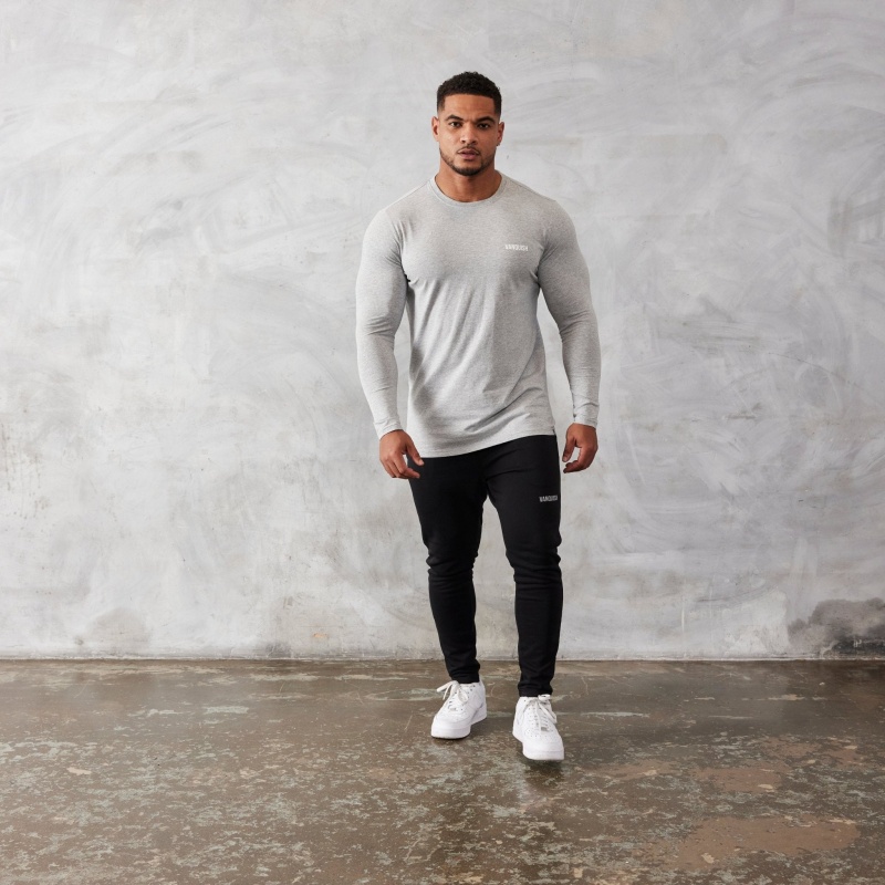 Vanquish Fitness Essential Grey Slim Fit Long Sleeve T Shirt Hellgrau | DVUBQL542
