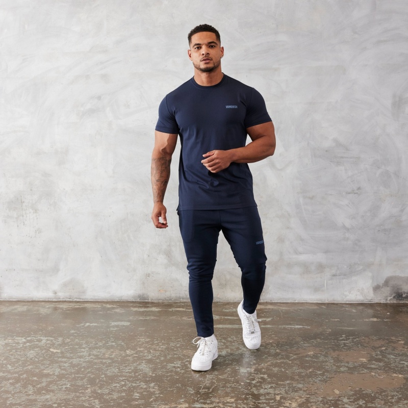 Vanquish Fitness Essential Navy Blue Slim Fit Kurzes Sleeve T Shirt Navy Blau | XVANEL172