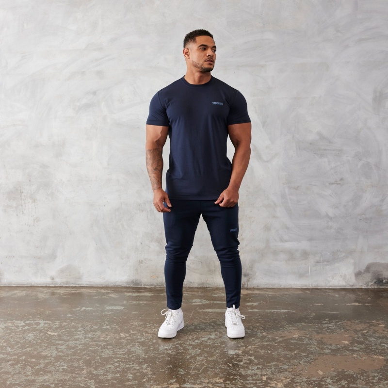 Vanquish Fitness Essential Navy Blue Slim Fit Kurzes Sleeve T Shirt Navy Blau | XVANEL172