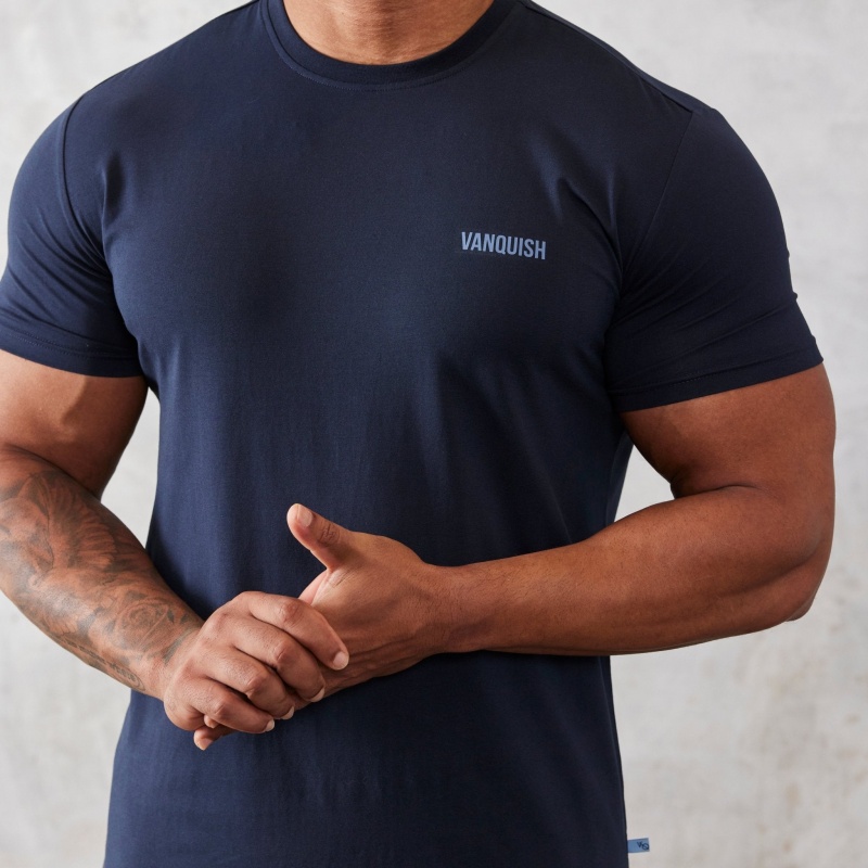 Vanquish Fitness Essential Navy Blue Slim Fit Kurzes Sleeve T Shirt Navy Blau | XVANEL172