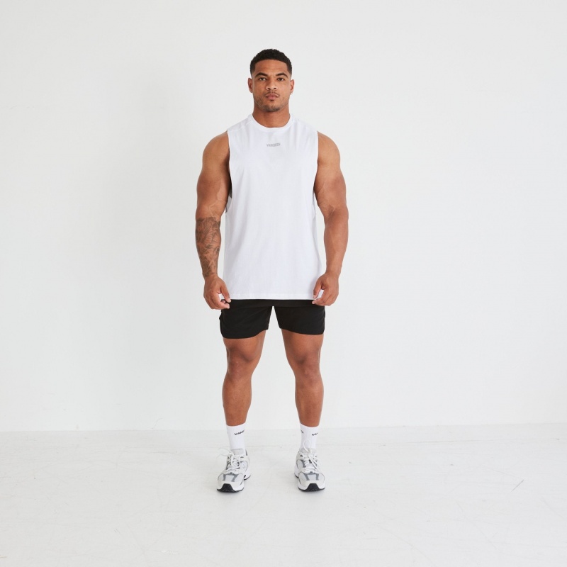 Vanquish Fitness Essential White Oversized Ärmellose T Shirt Weiß | VNKABP193