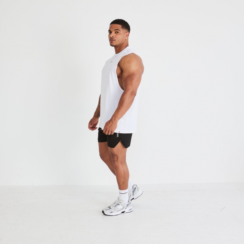 Vanquish Fitness Essential White Oversized Ärmellose T Shirt Weiß | VNKABP193
