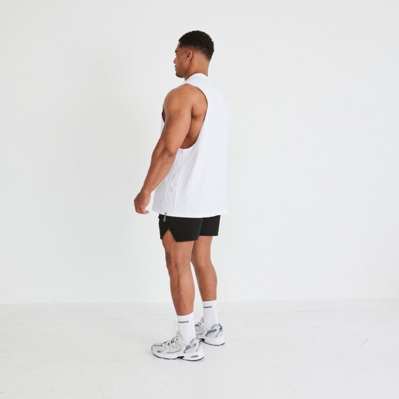 Vanquish Fitness Essential White Oversized Ärmellose T Shirt Weiß | VNKABP193