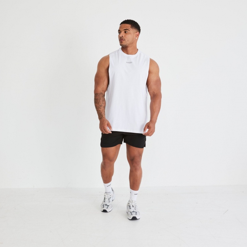 Vanquish Fitness Essential White Oversized Ärmellose T Shirt Weiß | VNKABP193