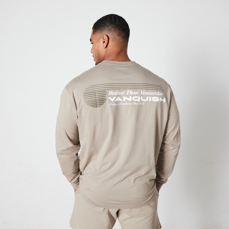 Vanquish Fitness Stone Athletics Division Oversized Long Sleeve T Shirt Stone | DQJAST467
