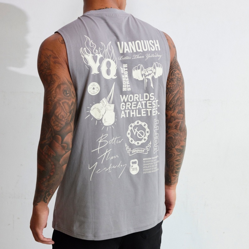 Vanquish Fitness TSP Frost Grey Multi Print Ärmellose T Shirt Grau | TYZHNA150