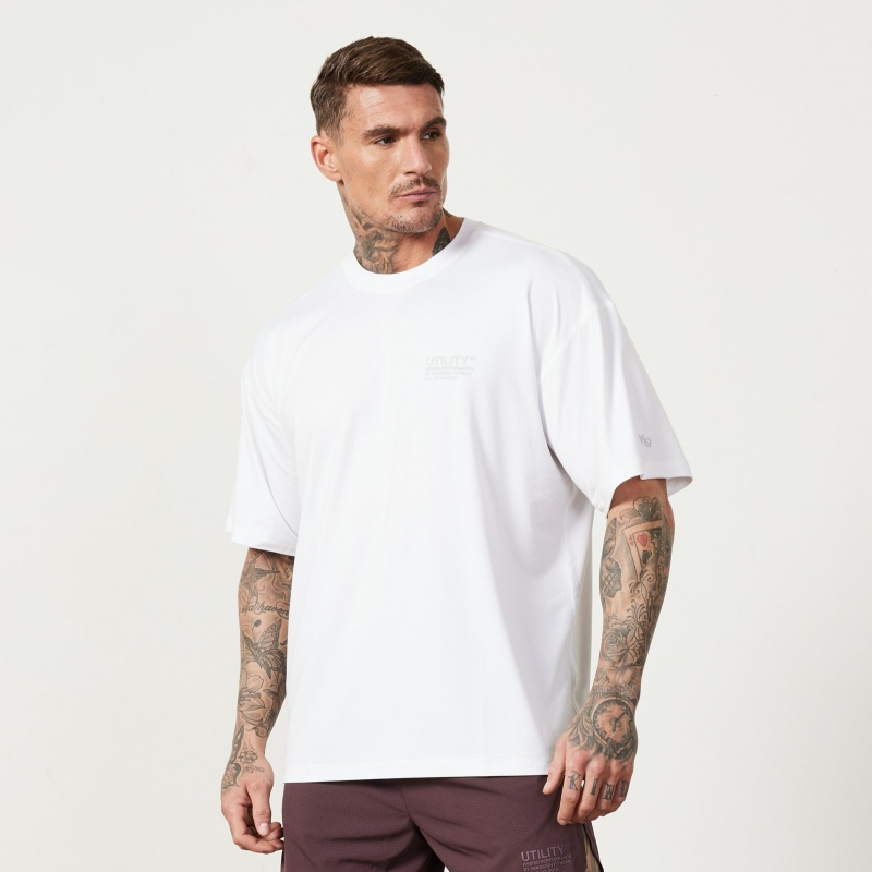 Vanquish Fitness Utility White Oversized T Shirt Weiß | CYFRZQ408
