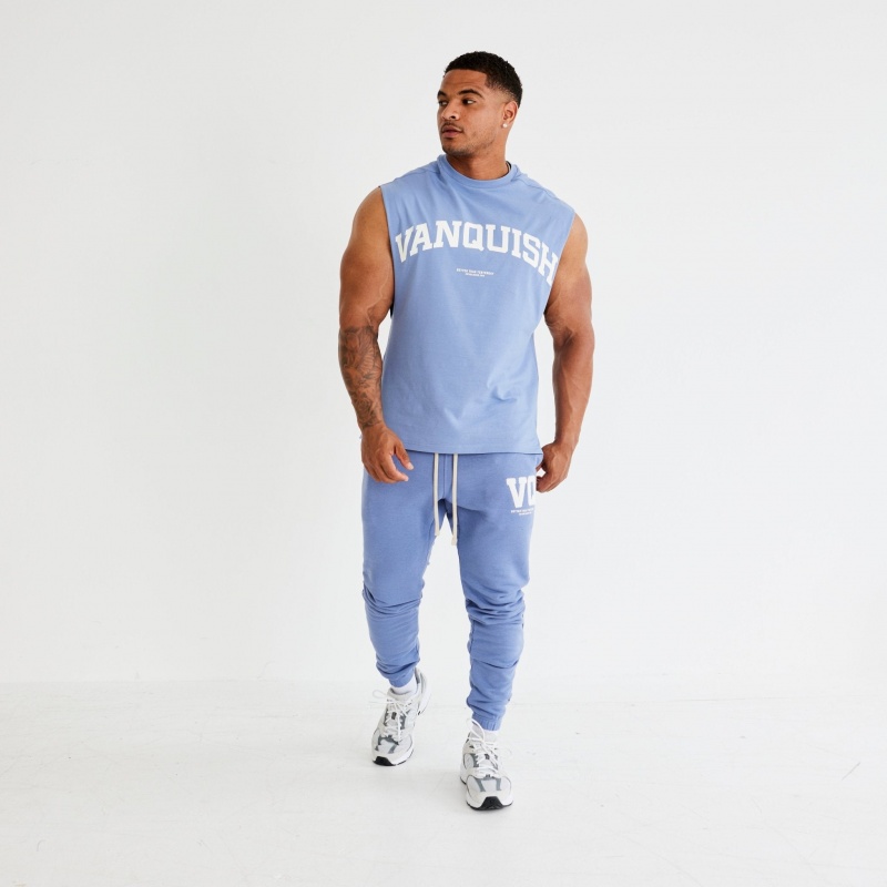Vanquish Fitness Washed Blue Varsity Oversized Ärmellose T Shirt Blau | USPLJH598