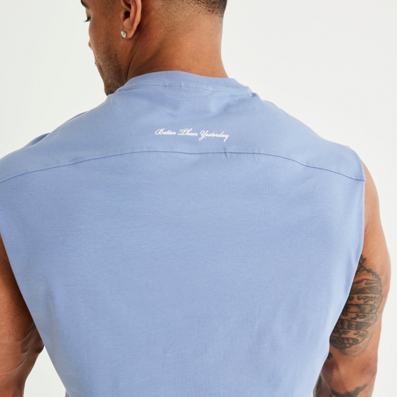 Vanquish Fitness Washed Blue Varsity Oversized Ärmellose T Shirt Blau | USPLJH598
